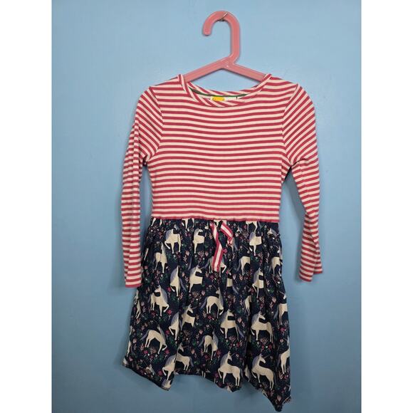 Mini Boden Other - Mini Boden Pink Striped Top Floral Unicorn Skirt Dress Long Sleeve Girls SZ 6/7